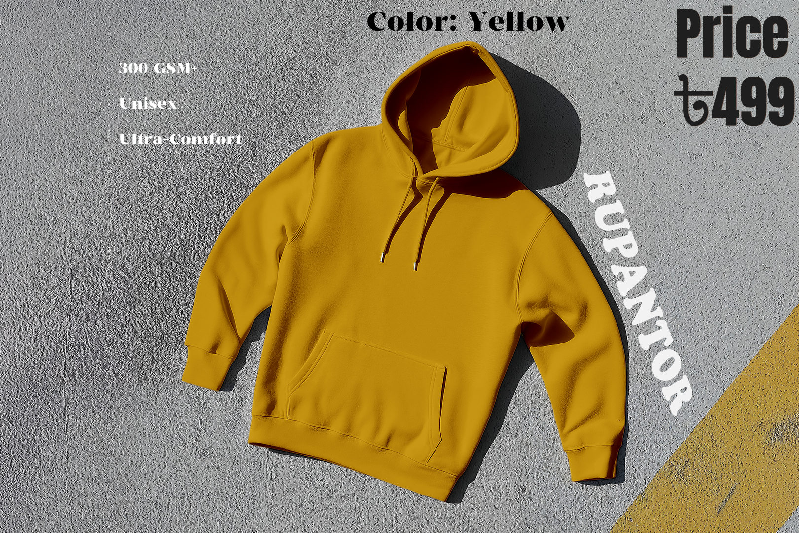 Yellow Solid Hoodie